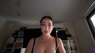 Brunette slut with perfect big boobs is alone