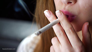 Soft Russian Beauty Smoking Cigarette Calm Moments