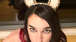 Trans Slut Chanel Noir Oils Up Huge Natural Tits and Jerks Cock With Cumshot