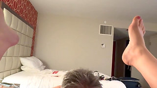 Fun Couple Masturbate Together in Vegas Hotel, Wife Slaps Cock and Balls