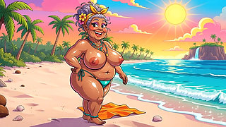 Busty Granny Huge Boobs Beach Tease - New Ai Style