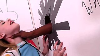 Natural busty blonde in glory hole blowjob