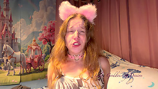 Ahegao, Cute Anime Girl with Ears and Collar Has Multiple Orgasms