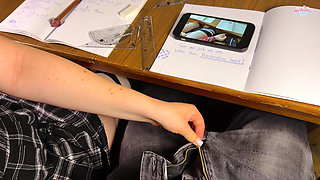 High Schoolgirl Jerking off Better Than Marshmallow Sweet Under the Table