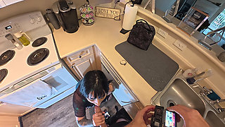 Step Sis Roomate Goth Girl Creampied on the Kitchen While My Wife in Another Room