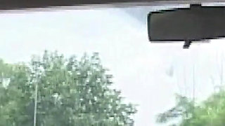She Sucks His Cock While Driving and Then Gets Fucked in the Camper