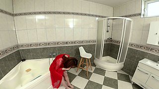 Redhead pregnant wife in sexy lingerie cowgirl pov