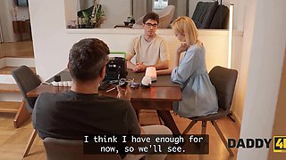 Hot blonde craves anal sex and straddles her stepdaddy's hefty cock