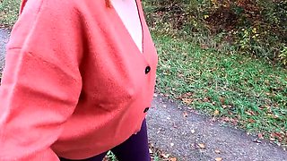 Barefoot Hiking with Topless Titslapping in Public - Bouncy Tits Action