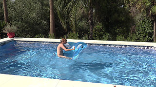 Naked Inflatable Ride and Humping in Outdoor Swimming Pool