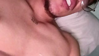 Caressing my cock with the vibrator