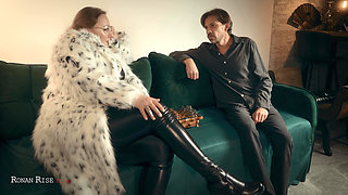 Rich Fur Domina Beats Skinny Loser at Chess Then Milks His Huge Cock Dry - CFNM Femdom Sex