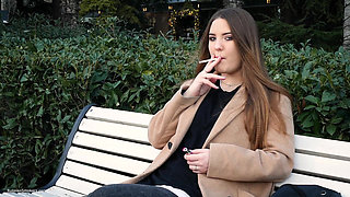 Russian Girl Spends Her Lunch Break Smoking 3 Cigs in a Row
