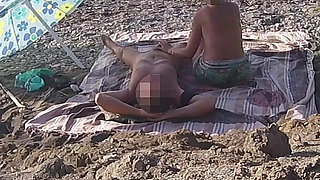 Exhibitionist Wife Outdoor Amateur MILF Blowjob & Handjob Big Cock on Nudity Beach Public in Front of Voyeur with Cum