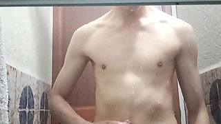 Stepson takes a shower at his stepmother's house.