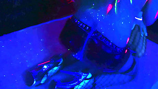 Glow-in-the-dark Dildo - Fishnet Blonde and Brunette Play Under Blacklight