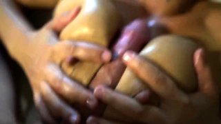 Oiled Blonde Titty-Fucks a Big Cock for Cum