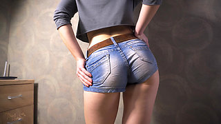 Sexy MILF in Tight Denim Shorts Flashing White Thong Whale Tail