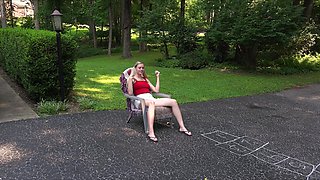 Sexy blonde girl loves to rub her pussy out in public like that