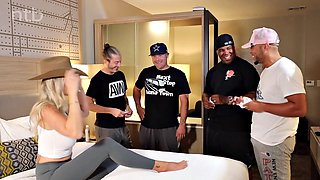 Stunning Blonde NTB Ir Lnsty Fucks Group of Guys One After Another