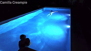 Night Time Fucking and Creampie in the Pool