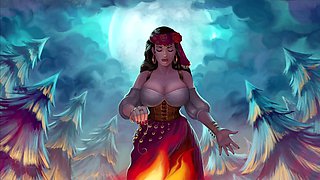 Gigantic-titted gypsy meets cute anime blonde for the first time