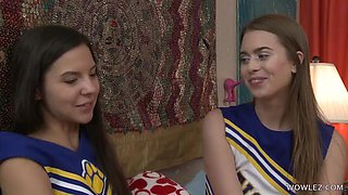 Small-Titted Cheerleaders Jill Kassidy and Milana May Lick Each Other