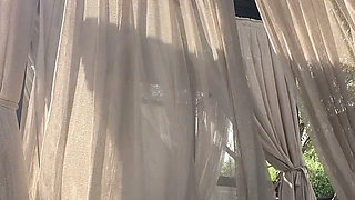 Risky masturbation on a public beach