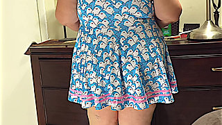 Woman in dress no panty showing off big fat pussy and huge ass after returning home after getting fucked by strangers