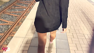 Horny Slut Fucked in the Middle of the Train Station!!