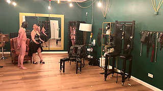 Latex Dommes Stretch Bound Slave's Ass Wide Open