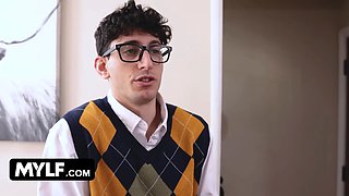 Step daughter catches stepmom's fresh boyfriend masturbation On The Couch in the living room - mylf