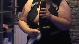 Sexy Housewife in a Lab Coat Cleans Intensively with Sexy Dildos