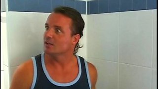 Jorg JJs Big Cock Cums in Mouth After Public Toilet Piss for Blonde TS Stewardess