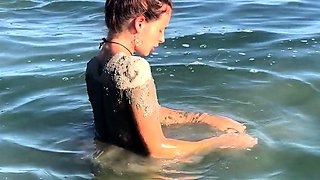 Massive juggs brunette fatty strips and jerks solo