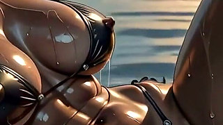 Stressed Boss Gets His Cock Wet in the Sunset Infinity Pool with Ebony Bikini Babe [ai Generated]