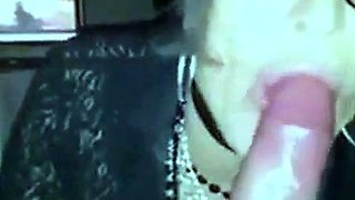 Crossdressing Secretary Gives Amateur Blowjob on Webcam