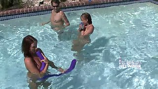 Bare-chested pool party with sweethearts