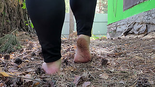 Massage dirty feet with spruce cones