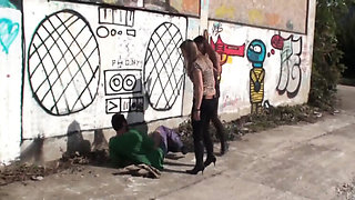 German Domina Kicks Horny Guy in Street - Outdoor Femdom Punishment HD