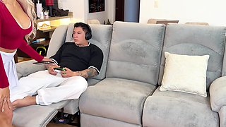 Horny big tiddy Latina cutie lets me lick her boobs, then hops on my cock and starts riding it and moaning in pleasure