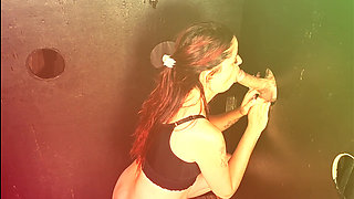 Wife Takes a Load Inside a Stranger at a Glory Hole!