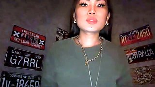 Ebony tranny Brii jerks her black boner in solo masturbation
