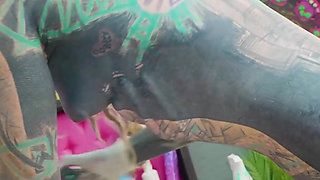 Anal Threesome During Tattoo Session
