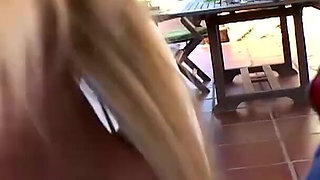 Blonde milf is sucking hard dong outdoors