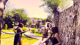 Angry Black Dominatrix whipping w slave