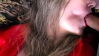 Elara Playing with Her Feather Vibrator Leads to a Nylon Tease and Blow Job with Cum in Mouth