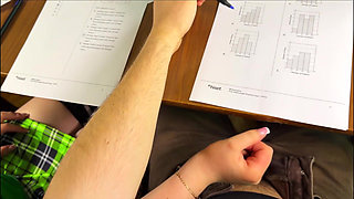 Compilation - Hot High Schoolgirl Risks Jerking off at the Front Desk and Eating an Apple with Cum on It. Footjob and Handjob