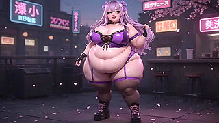 BBW Anime Babe Shaking Huge Ass in Purple Thong