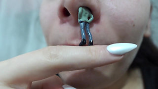 My Giantess Stepsister Puts Tiny Stepbrother in Her Nose as Punishment and Plays with Him